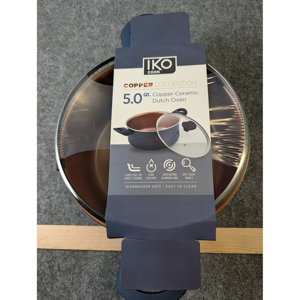 IKO Cook Copper Collection 5.0 Qt Dutch Oven Ceramic Nonstick Blue Matte Lid NWT